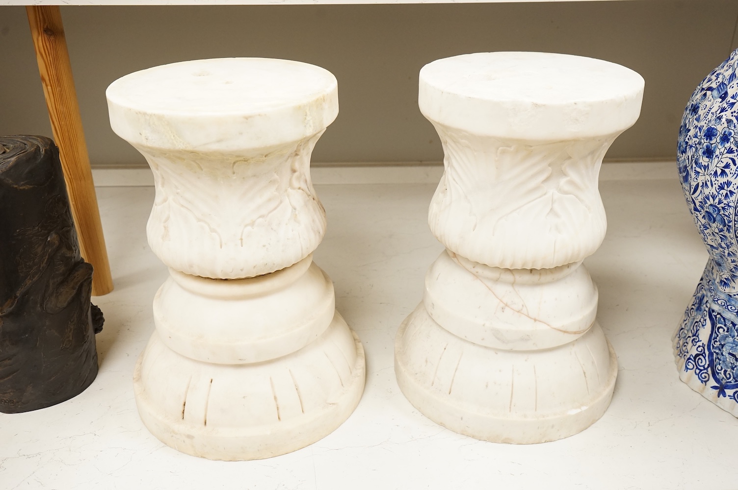 A pair of late 19th century carved marble columns, 40cm